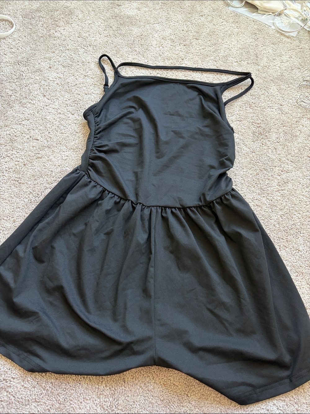 SHEIN Black Spaghetti-Strap Romper with Gathered Waist
